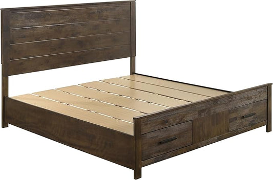 Coaster Home Furnishings Woodmont Farmhouse 4-Piece Bedroom Set Eastern King Size Storage Panel Bed Frame 54-inch Headboard Rustic Golden Brown 222631KE-S4