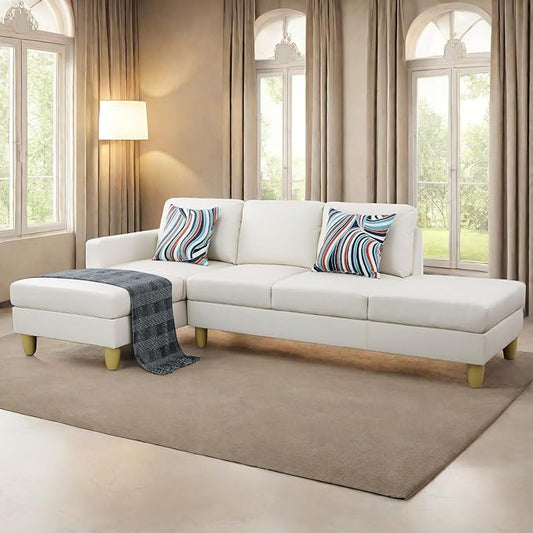 L Shaped Sectional Modern Sofa - Convertible Leather Sleeper Bed Couch Set with Reversible Chaise, Lounge Modular Cloud Couch for Living Room Apartment
