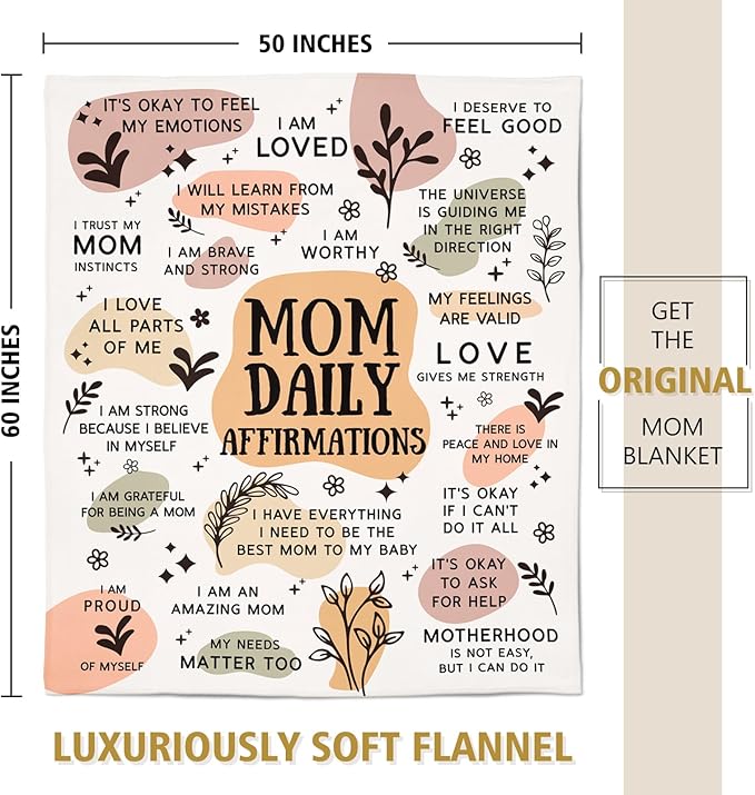 BaubleDazz First Mothers Day New Mom Gifts Blanket, Mama Daily Affirmations, Postpartum Pregnancy Gift for First Time Moms, Mommy to Be, Mama, New Mom Essentials, Birthday Gifts for Moms(50" x 60")
