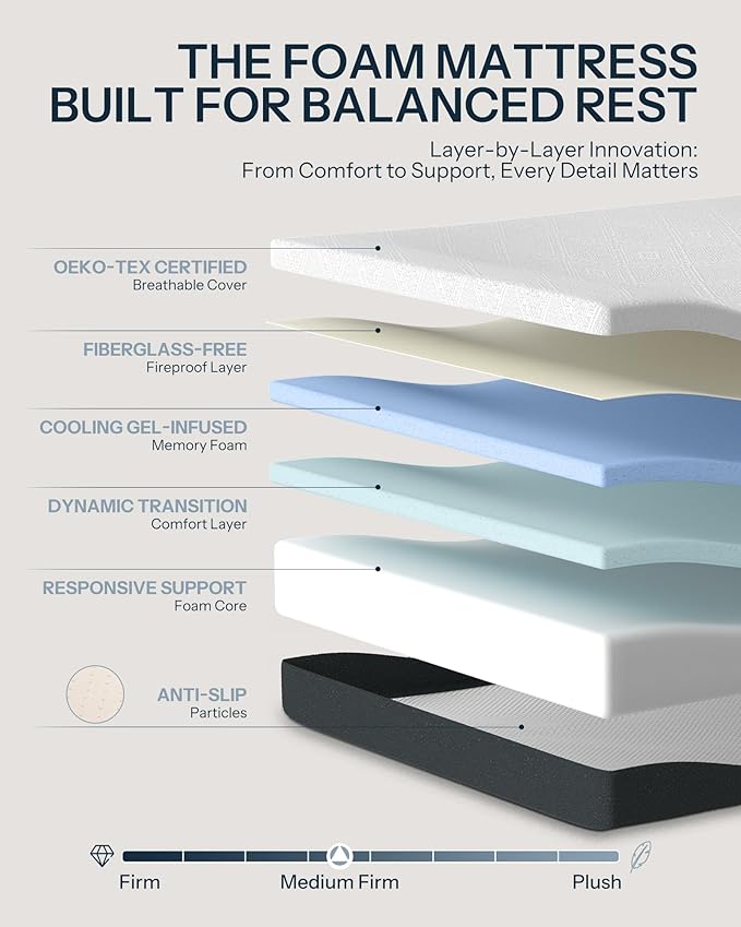 Life Balance 12 Inch Full Size Mattress, Cooling Memory Foam Bed Mattress Made in USA, Full Colchones in a Box, Medium Firm, CertiPUR-US Certified, Pressure Relief, Motion Isolation, CY-12-F