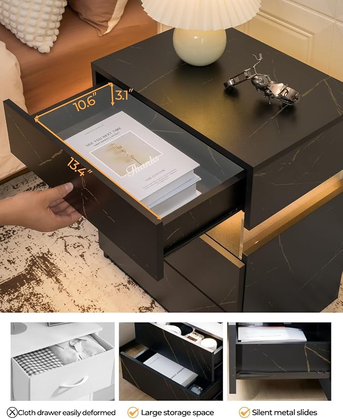 Bingoday LED Nightstands Set of 2 with 3 Drawers LED Bedside Tables Modern Night Stand with Acrylic Board Night Stand Set 2 for Bedroom - Image 6