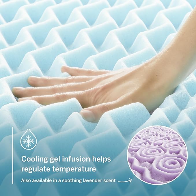 LUCID 2 Inch Gel Memory Foam Mattress Topper, Twin size – 5 Zones – Cooling Gel Infusion – CertiPur Certified Foam