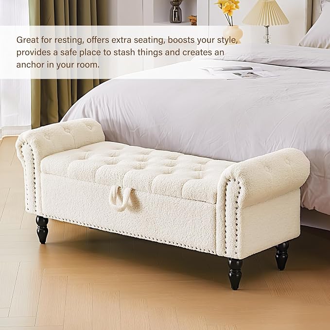 Furnimart Storage Ottoman Bench for Queen Size Bed, Faux Fur Upholstered Storage Bench Accent Bench with Rolled Arms for Bedroom,Living Room, Entryway, 2.5Cubic Feet - Image 8