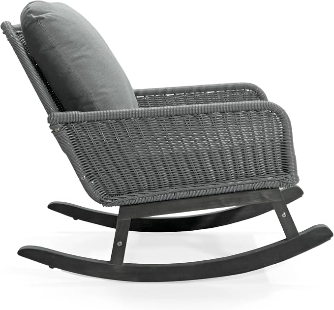 Christopher Knight Home Nadine Patio Rocking Chair, Wicker Rocker, Wood Leg Rocking Chair, PE Rattan Wicker Chair, Rocking Chair with Cushions, Comfort Wicker Rocker for Backyard Balcony Porch, Gray - Image 5