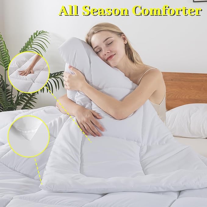 BedTreat Down Alternative Comforter Twin Duvet Insert with Corner Tabs, All Season Quilted Bed Comforter Box-Stitched Lightweight Quilt Twin Comforter White，Machine Washable Microfiber Bedding