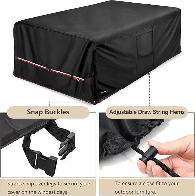 Rectangular Patio Furniture Covers,Upgraded 600D Heavy Duty Outdoor Furniture Covers Waterproof,Outdoor Sectional Dining Table and Chairs General Purpose Furniture Set Cover,111"L × 74"W × 28"H,Black - Image 5
