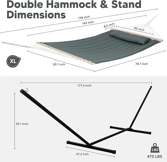 SUNCREAT Standing Hammock with 15 ft Stand, Hammocks for Outside, Gray Green - Image 3