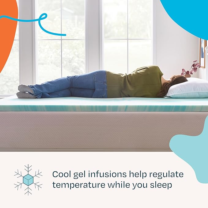 Linenspa 2 Inch Swirl Gel Memory Foam Mattress Topper, Full Size – Cooling Gel Infused, Ventilation Holes – Pressure Relieving Bed Topper – CertiPUR Certified