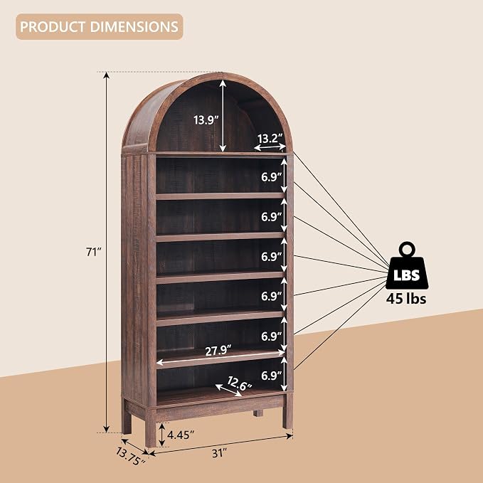 IFGET 71" Tall Arched Shoe Storage Cabinet, 7 Tiers 28 Pairs Wooden Shoe Rack with 3 Adjustable Shelves, Freestanding Shoe Closet Shelf Organizer for Entryway, Hallway, Living Room-Brown - Image 2