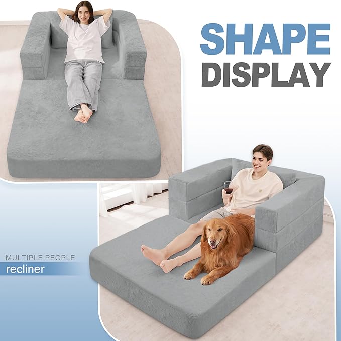 Futon Sofa Bed with Pillow, 3-in-1 Sleeper Sofa Bed with Removable Cover, Convertible Floor Sofa Bed, No Assembly Boneless Couch for Living Room, Bedroom