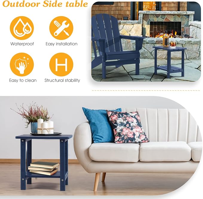 Apolimi Adirondack Outdoor Side Table, 2-Tier Sturdy Patio End Table Weather Resistant, 16.5" Solid Side Table for Patio, Pool, Porch(Navy Blue) - Image 4