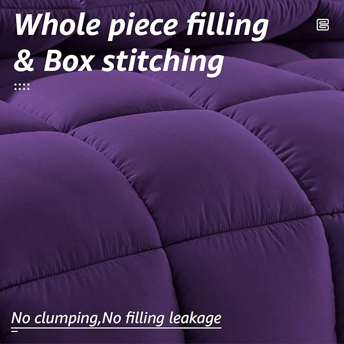 HYLEORY All Season California King Size Bed Comforter - Cooling Down Alternative Quilted Duvet Insert with Corner Tabs - Winter Warm - Machine Washable - Purple