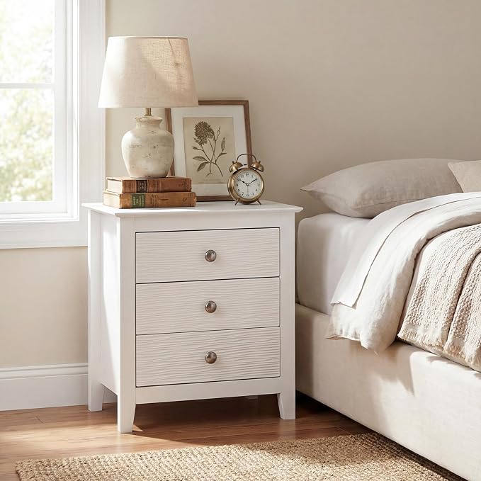 Giantex 3-Drawer Night Stand, 22’’ Compact Sofa End Couch Side Table w/Storage Drawers, Sturdy Legs, Modern Wood Nightstand Bedside Table for Bedroom College Dorm Small Spaces, White - Image 2