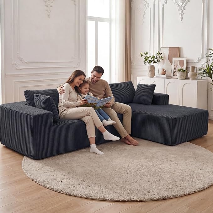 DUMOS 108” Modular Sectional Sofa, Cloud Sectional Couch with Deep Seat, Modern Modular L-Shape Sofa Couch with Chaise,Upholstered Boneless Couches for Living Room Bedroom (Grey,Right Facing Chaise)