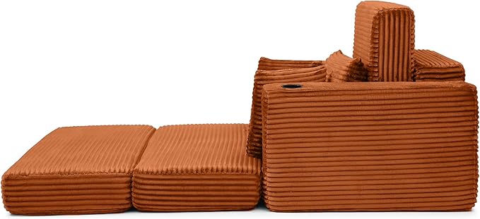 Eafurn 52.4" Oversized Chaise Lounge Indoor with Foldable Ottoman Convertible Boneless Sleeper Sofa Bed, Deep Seat Lounge Chair with Cup Holder & Side Pocket, No Assembly for Living Room | Breathable material, Cupholders