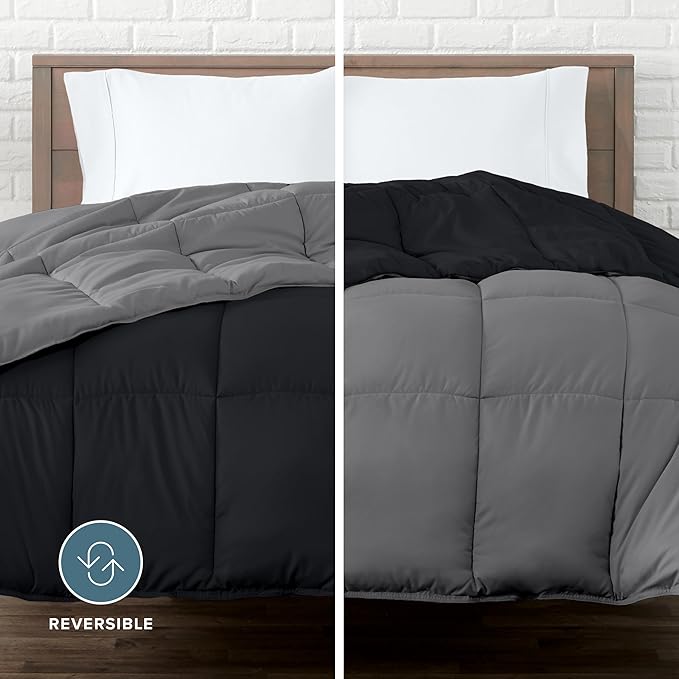 Bare Home California King Comforter - Reversible Colors - Goose Down Alternative - Ultra-Soft - Premium 1800 Series - All Season Warmth - Bedding Comforter (California King, Black/Grey)