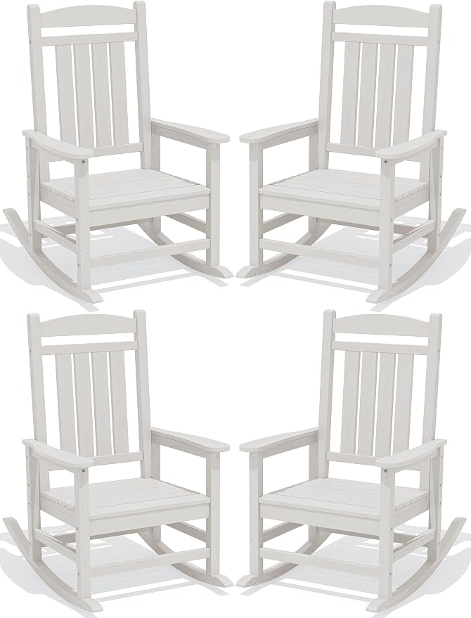 KINGYES Oversized HDPE Patio Rocking Chair Set, Outdoor Rocking Chairs Porch Rocker for Adults, White by KINGYES