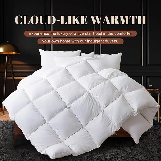 WhatsBedding Feather Comforter,Filled with Feather and Down Fiber, White King Size All Season Duvet Insert, Luxurious Hotel Bed Comforter, 100% Cotton Cover,Medium Warmth with Corner Tabs,106x90 Inch