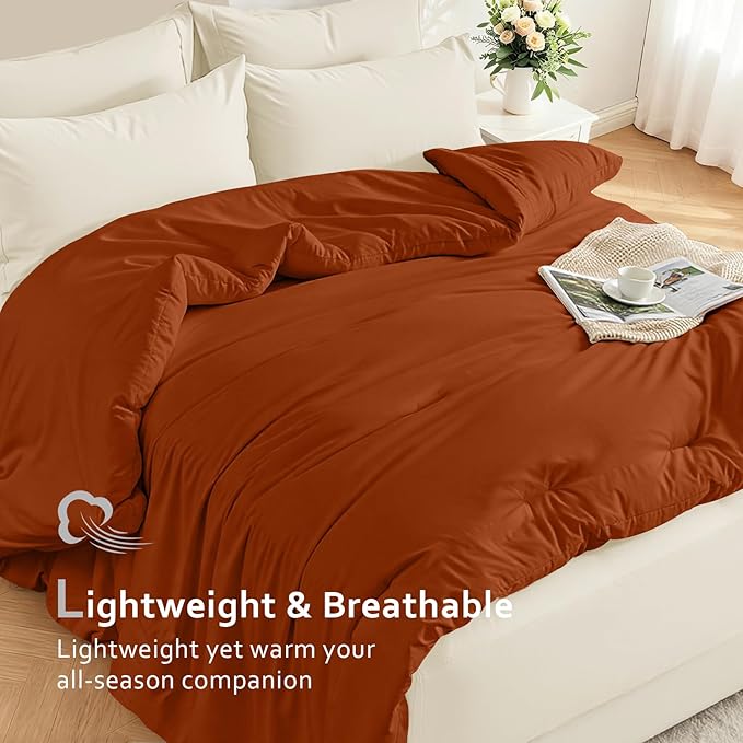Comforters California King Size, All Season Quilted Bed Comforter, Ultra-Soft Down Alternative Duvet Insert with 4 Tabs, Lightweight Bedding Blanket - Machine Washable, Burnt Orange