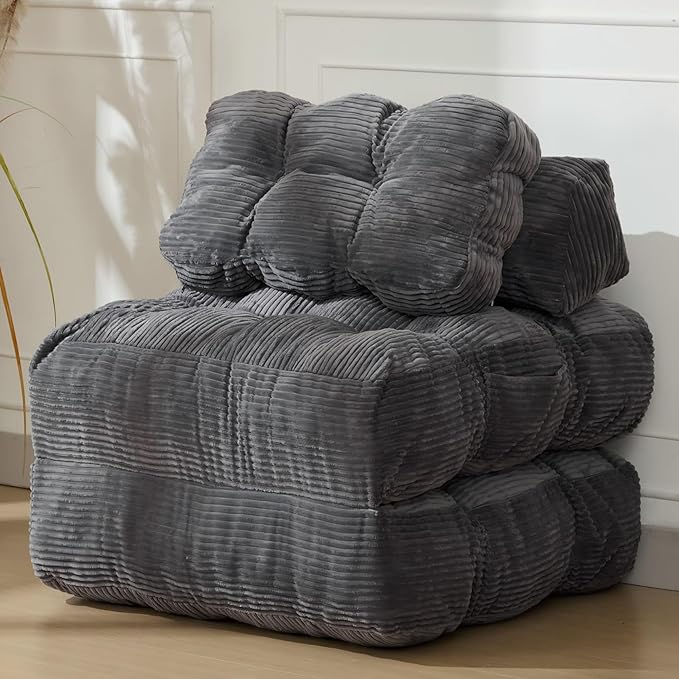 Folding Sofa Bed, Convertible Sleeper Chair with Pillow Foldable Matress with Back Support, Portable Fold Out Chair Bed Comfy Floor Sofa Lounge for Living Room Bedroom, Gray, Single