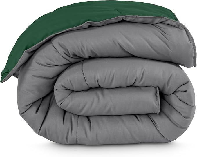 Bare Home California King Comforter - Reversible Colors - Goose Down Alternative - Ultra-Soft - Premium 1800 Series - All Season Warmth - Bedding Comforter (California King, Grey/Forest Green)
