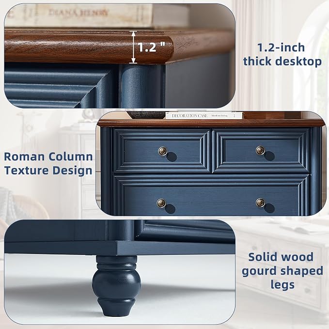 RWYHG Farmhouse 6 Drawer Dresser, Blue Chest of Drawers, 43.5" Tall Dressers for Bedroom with Roman Column and Metal Handles, Rustic Wood Storage Organizer for Living Room, Hallway, Closet - Image 5