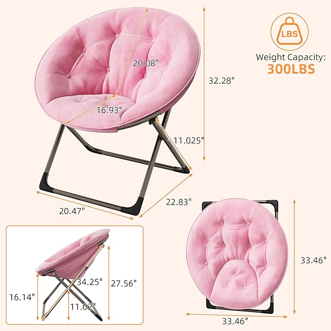 GAOMON Saucer Chair, Comfy Chair Faux Fur Lounge Moon Chair with Folding Metal Frame, Oversized Plush Flower Accent Seat for Adults, Teens & Kids, for Teens, Bedroom, Dorm or Living Room, Pink