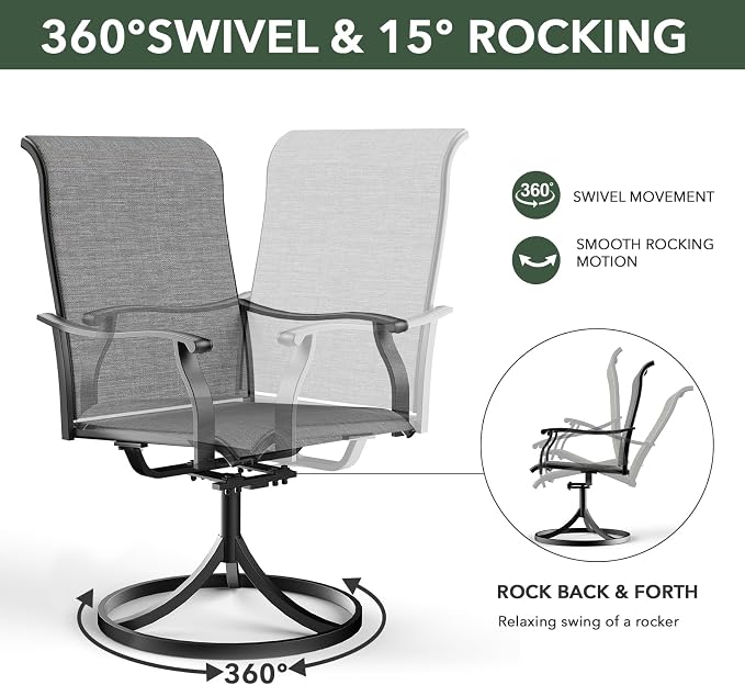 Anmutig 7-Piece Outdoor Dining Set, 58'' Round Table with 6 Swivel Chairs All Weather Furniture Set - Grey Style1 - Image 5