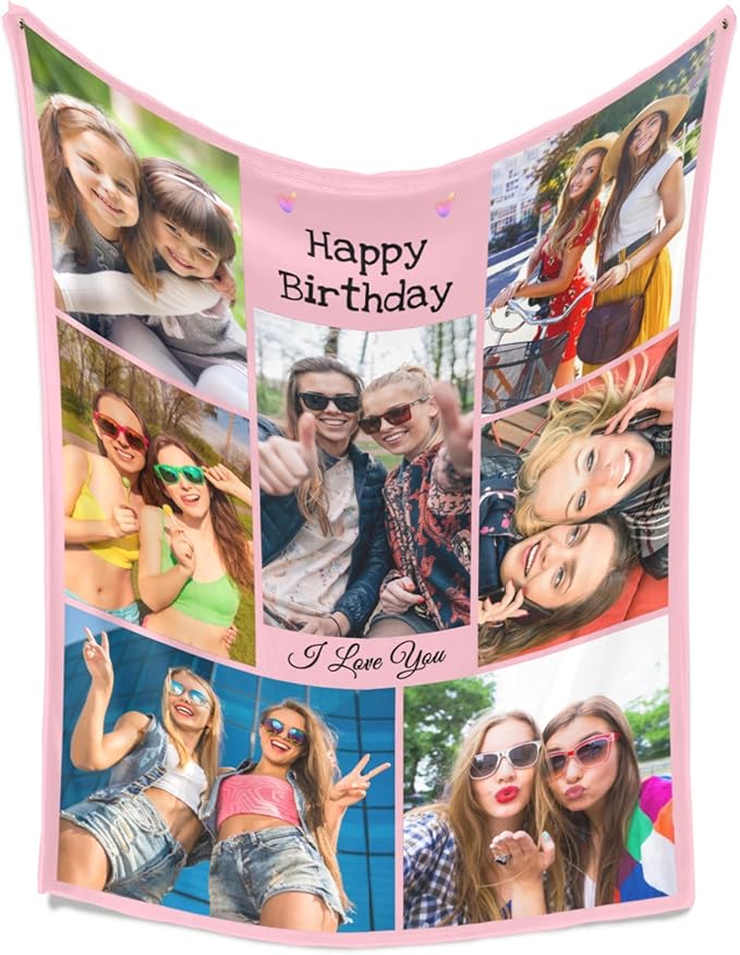 Printwoo Custom Blanket with Photos, Personalized Photo Blankets Using My Own Photo, Customized Blankets with Picture, Personalized Birthday Gifts for Women Men, Personalized Gifts for Best Friends