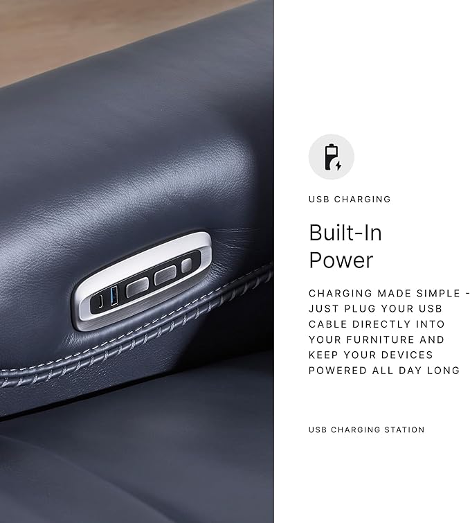 Signature Design by Ashley Mercomatic Contemporary Power Recliner with Adjustable Headrest and USB-C Fast Charging, Leather, 20.63" Seat Height, Blue