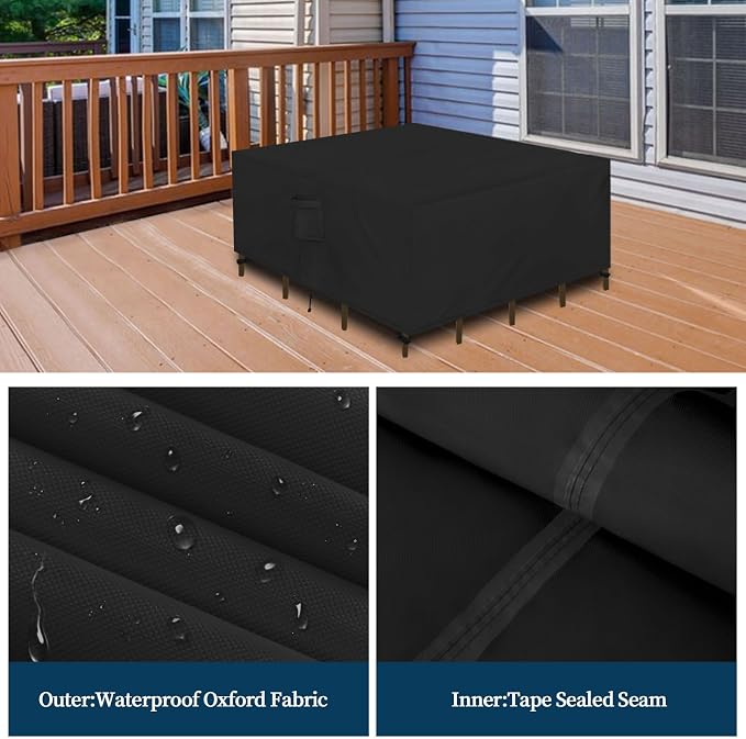 Easy-Going Patio Furniture Set Cover Waterproof Outdoor Square Table Cover with Seal Tape at Seams (49"L x 49"W x 28"H, Black) - Image 4