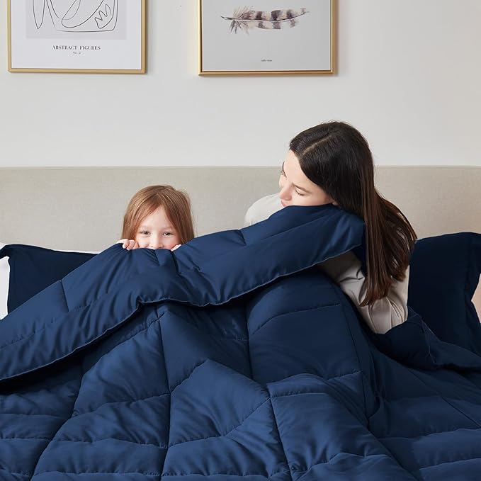 Nestl Down Alternative Comforter Twin Size, All Season Navy Duvet Insert With Corner Tabs, Quilted Bedding