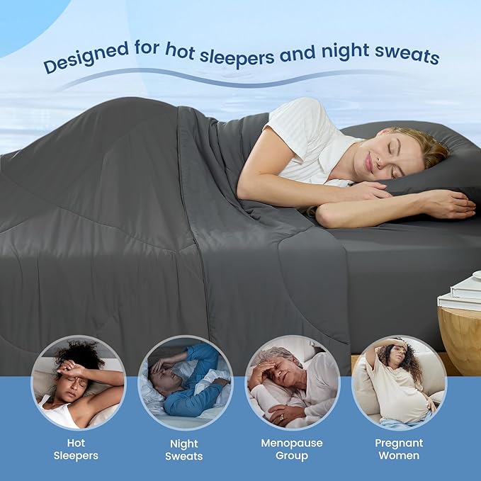 Cozy Bliss Cooling Comforter Twin Size, Cooling Blankets for Hot Sleepers and Night Sweats, Charcoal Gray Summer Comforter for Twin Size Bed, Breathable Soft Lightweight Silk Smooth