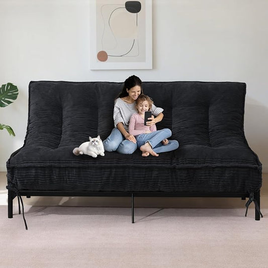 JUIKURY 8" Futon Mattress Queen Size, Thick Futons Sofa Couch Bed Sleeper Sofa Bed, Floor Mattress for Adults, Roll Up Folding Mattres Shredded Foam Filling, Medium Firm(Frame Not Included)