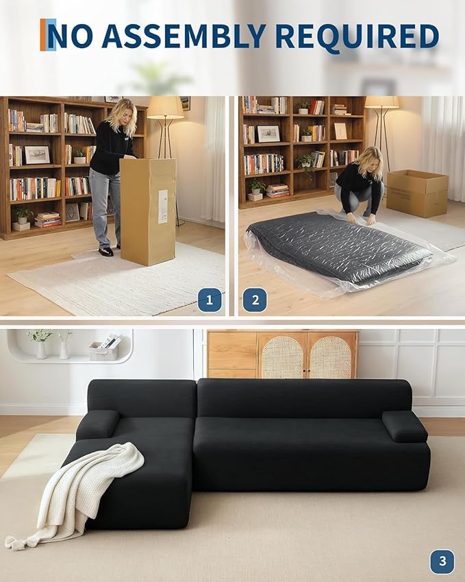 108" Sectional Couches for Living Room, Modular Sectional Sofa with L-Shape Chaise, Cloud Couch, Comfy Corduroy Couch with Deep Seat, No Assembly Required,Black