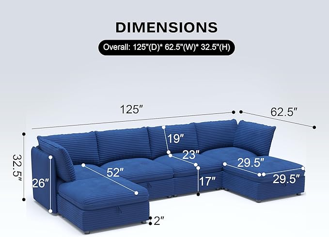 ERYE Modern Modular Storage Sectional Sofa, U/L Shaped Corduroy Modular Sofa Couch W/Movable Ottoman & Seat, 6 Seater Corduroy Upholstered Sofa Couch for Living Room
