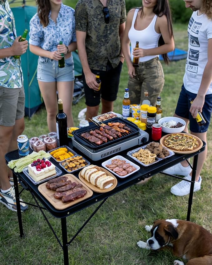3 ft Folding Table with Adjustable Height, Camping Table with Carry Handle, Metal Mesh Table ,Portable Grill Table for Camping, Tailgating, BBQ, Picnic & Indoor, Fits 3–6 People, Supports 66 lb, Black - Image 2