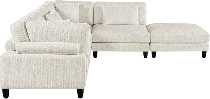 Lexicon 120 Inch Modular Sectional Sofa - Oversized 5 Seater Microfiber L Shaped Sectional Couch with Ottoman, 6 Accent Pillows, and Flexible Arrangement for Modern Living Rooms, Beige