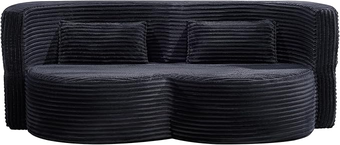 KEIKI 79" Convertible Floor Sofa Bed, Fold ‌Teddy Sleeper Cloud Couch with Storage & Deep Seat, Comfy Upholstery Curved Boneless Futon Couches, 2-in-1 Sofas for Living Room Bedroom, No Assembly, Gray