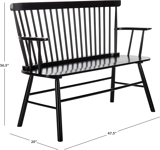 SAFAVIEH Home Collection – Addison Black Solid Wood Spindle Back Loveseat Bench, Farmhouse Settee for Entryway Living Room or Dining Area (AMH8513A)