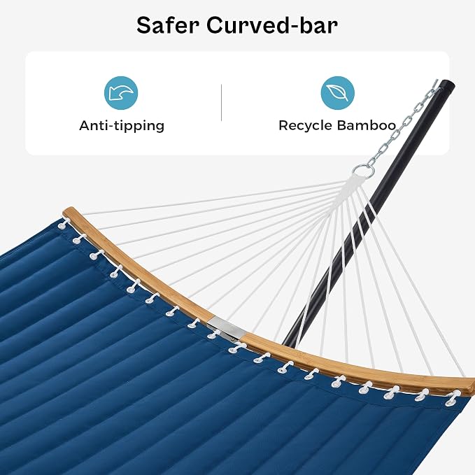 SUPERJARE Curved-Bar Hammock with Stand, 2 Person Heavy Duty Hammock Frame, Detachable Pillow & Portable Carrying Bag, Perfect for Outdoor & Indoor, Navy Blue - Image 7