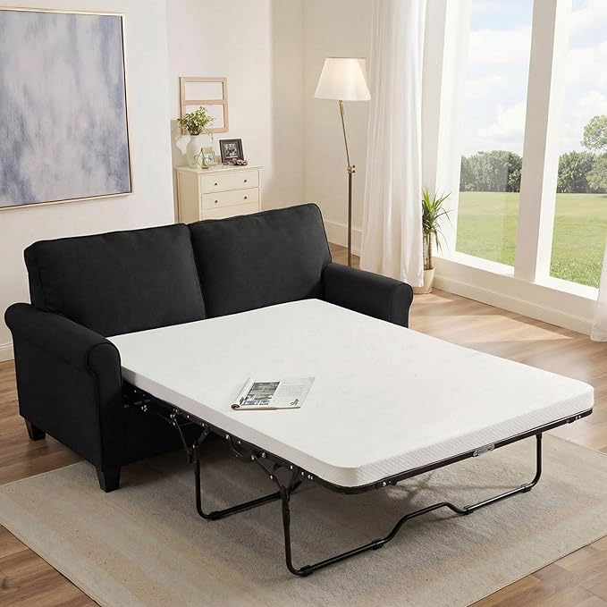 57" Pull Out Sofa Bed with Mattress, Convertible Sofa Bed Loveseat, Twin Sleeper Sofa Couch with Pocketed Coil Seating, Upholstered Fabric Sofa Bed for Small Spaces,Black | sofa bed, futon sofa bed, sofa bed couch, Sleeper Sofa, pull out sofa bed