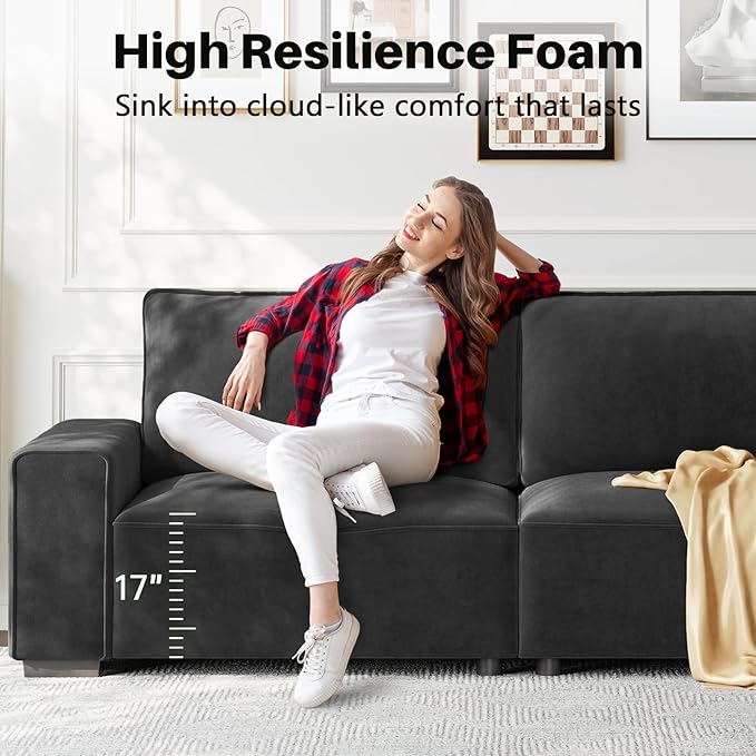 Vesgantti 85'' Chenille Couch for Living Room, 3 Seater Comfy Sofa with Wide Armrest, Thick Spring Cushions, Modern Cloud Couch for Apartment, Office, Bedroom, Small Space, Dark Grey