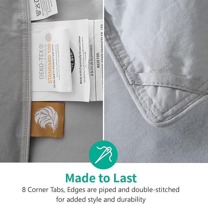 APSMILE King Size Feather Down Comforter - Ultra Soft All Seasons Grey Organic Cotton Duvet Insert Medium Warm Quilted Bed Comforter with Corner Tabs (106x90, Cloud Grey)