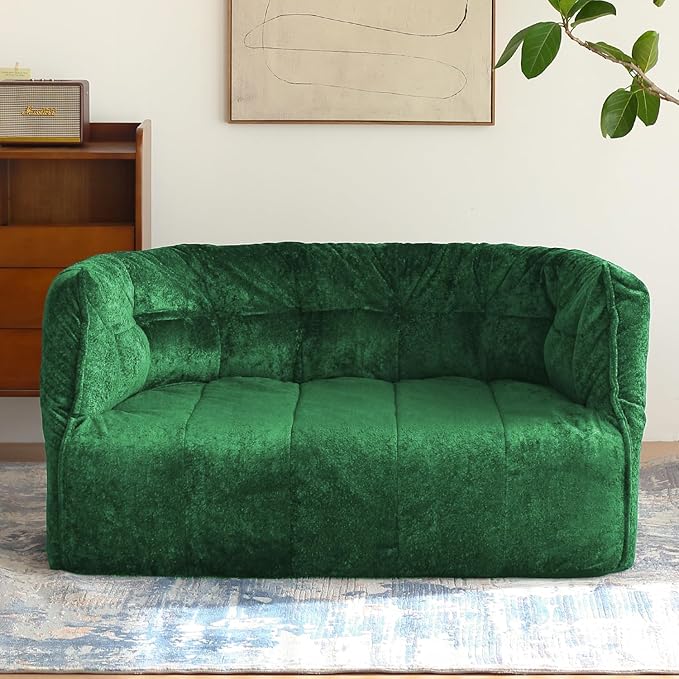 N&V Mid Century Brigantin Deep Relaxation Sofa, Soft Premium Chenille, for Living Room Bedroom and Office (Green, ThreeSeater)