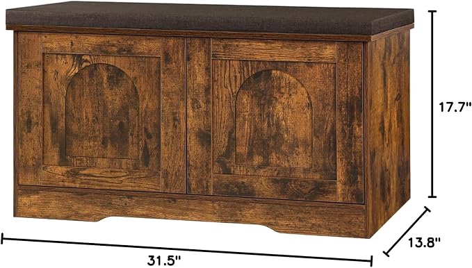 DINZI LVJ Shoe Bench, Entryway Storage Bench with Doors, Cushion, 2-Tier Shoe Rack with 6-Cubby, 31.5”L x 13.8”W Shoe Organizer Cabinet, Adjustable Shelf, Living Room, Bedroom, Rustic Brown - Image 3