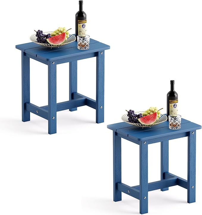 LUE BONA Outdoor Side Table Set of 2, HDPS Small Outdoor Table, Adirondack Side Table, Outside End Table for Patio, Porch, Deck, Weather Resistant/Easy Maintenance/Indoor or Outside Use, Navy Blue by LUEBONA