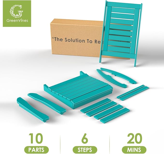 GREENVINES Outdoor Rocking Chairs | Set of 2 | Porch Rocker | HDPE Plastic | Aqua | Oversized Rockers | High Back | Big & Tall | Ladder Back | for Patio Outside Backyard Balcony Garden - Image 7