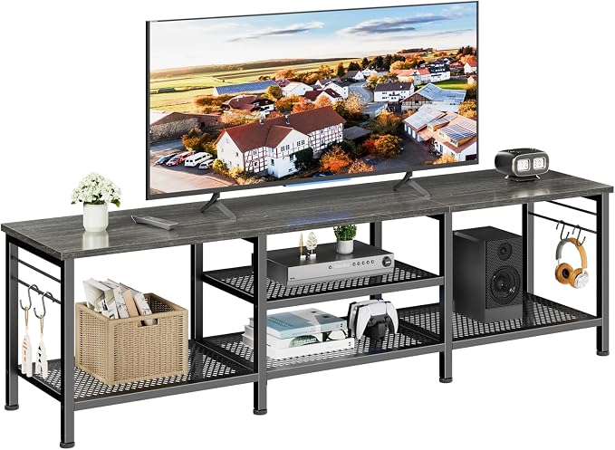 Furologee TV Stand for TVs up to 70 Inch, 63 Inch Entertainment Center with Open Storage Shelves, Television Stands with Soundbar Shelf for Living Room, Bedroom, Black Oak by Furologee