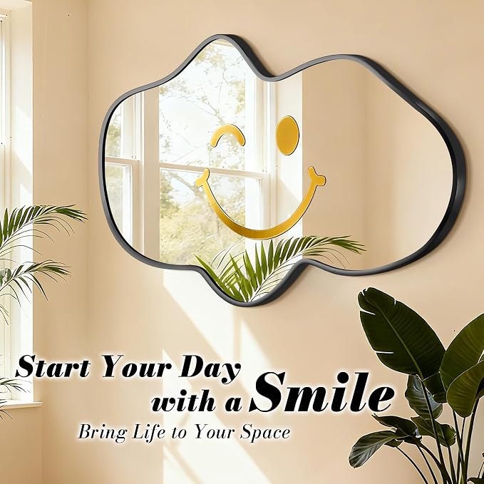 Irregular Wall Mirror, Black Bathroom Wavy Abstract Mirror for Over Sink, Decorative Cloud-Shaped Wall Mirror, Stylish Shatter-Proof HD Mirror for Bedroom, Entryway (24"x39", M, 1 Pack) - Image 6